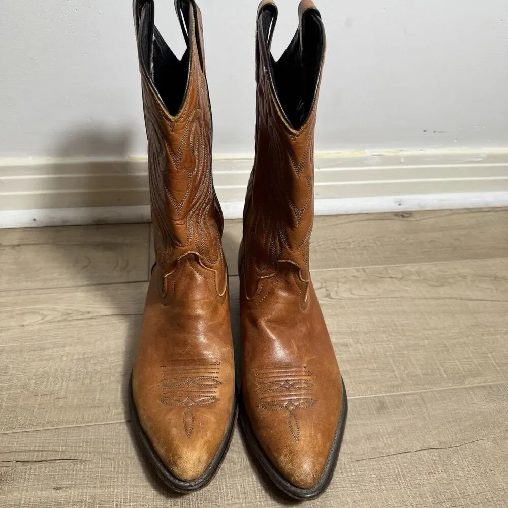 Vintage Code West Men's 8.5 USA Made Cowboy Boots Dan Post Leather Western Toe